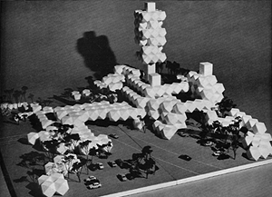 scale model of cuboctahedron city structure by Ludwig Rase
